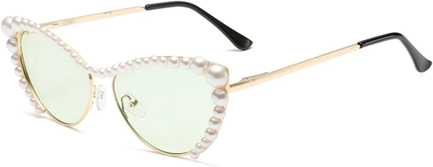 willochra Pearls Crystal Shiny Cat Eye Sunglasses For Women Vintage Fashion Luxury Rhinestone Sun Glasses Female Shades F25