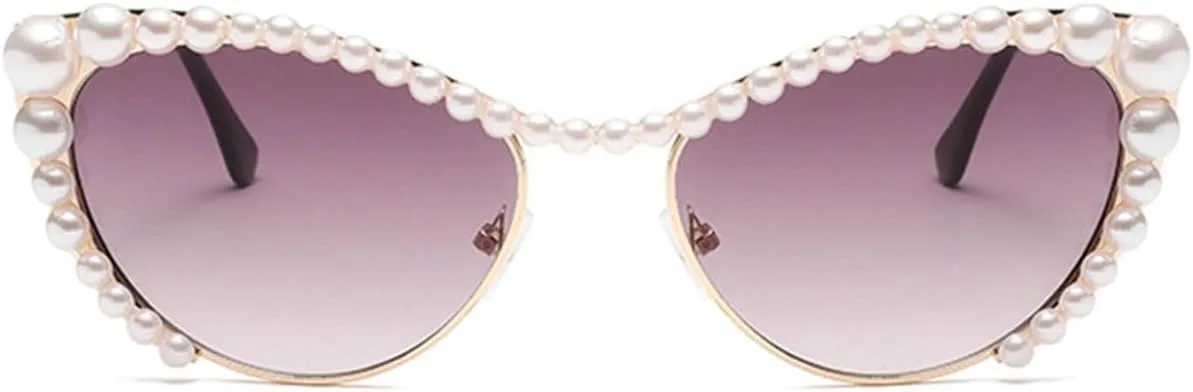willochra Pearls Crystal Shiny Cat Eye Sunglasses For Women Vintage Fashion Luxury Rhinestone Sun Glasses Female Shades F25