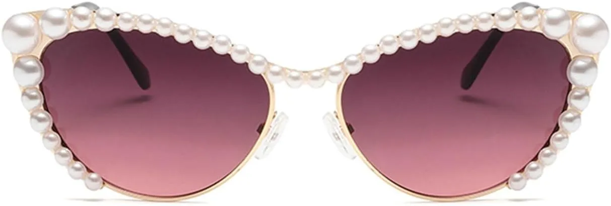 willochra Pearls Crystal Shiny Cat Eye Sunglasses For Women Vintage Fashion Luxury Rhinestone Sun Glasses Female Shades F25