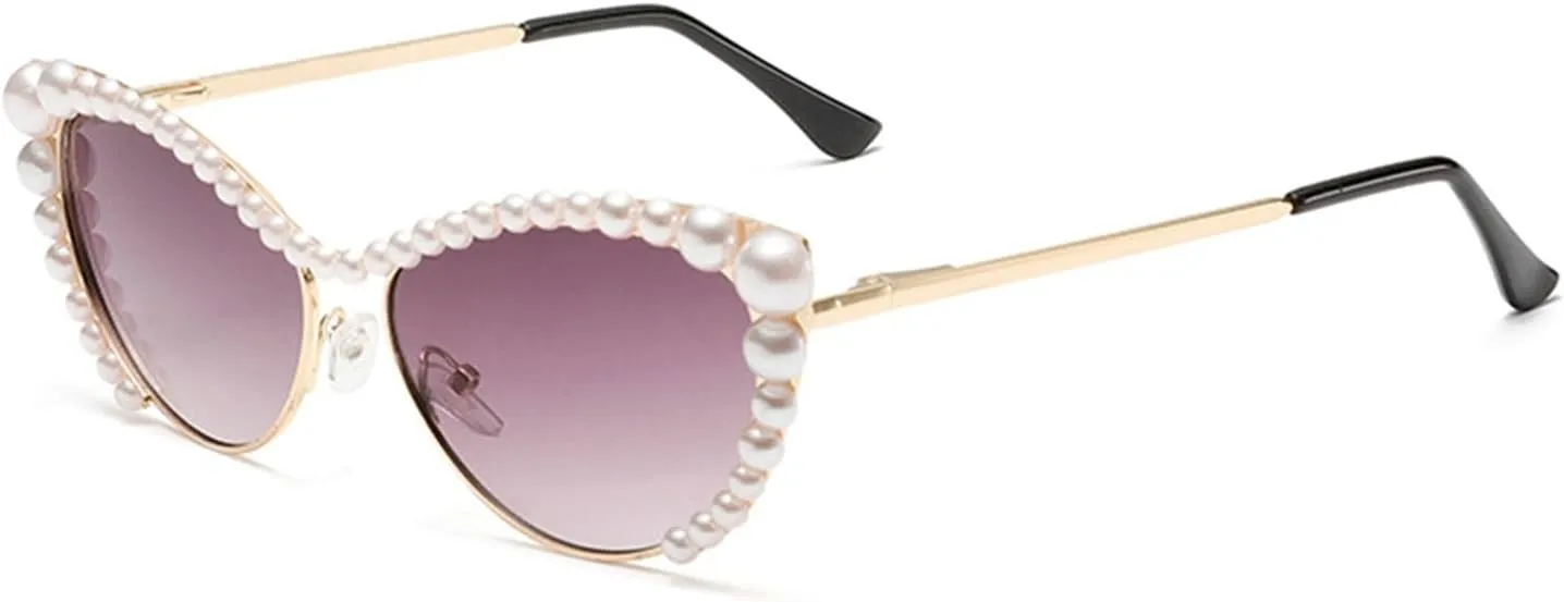 willochra Pearls Crystal Shiny Cat Eye Sunglasses For Women Vintage Fashion Luxury Rhinestone Sun Glasses Female Shades F25