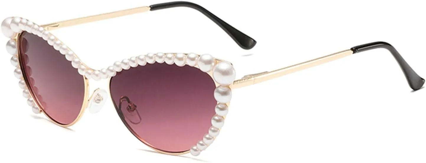 willochra Pearls Crystal Shiny Cat Eye Sunglasses For Women Vintage Fashion Luxury Rhinestone Sun Glasses Female Shades F25