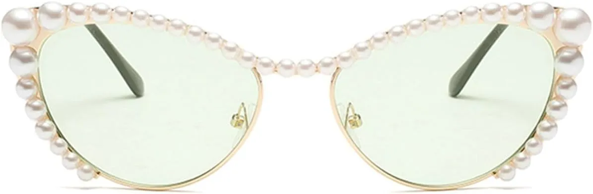 willochra Pearls Crystal Shiny Cat Eye Sunglasses For Women Vintage Fashion Luxury Rhinestone Sun Glasses Female Shades F25