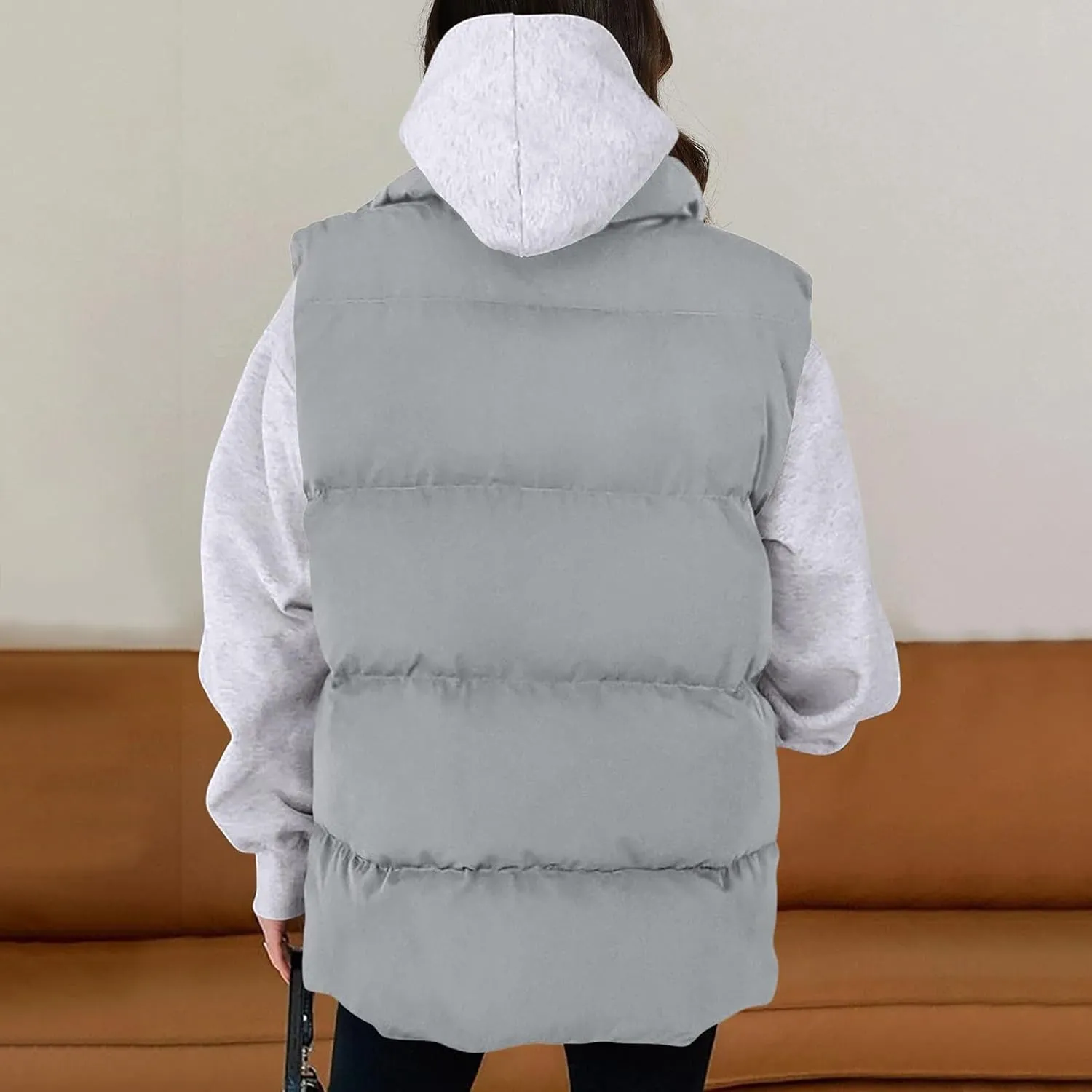 Winter Coats for Women Trendy Cropped Sleeveless Puffer Jacket Full Zip Padded Coat 2024 Casual Solid Versatile Outwear