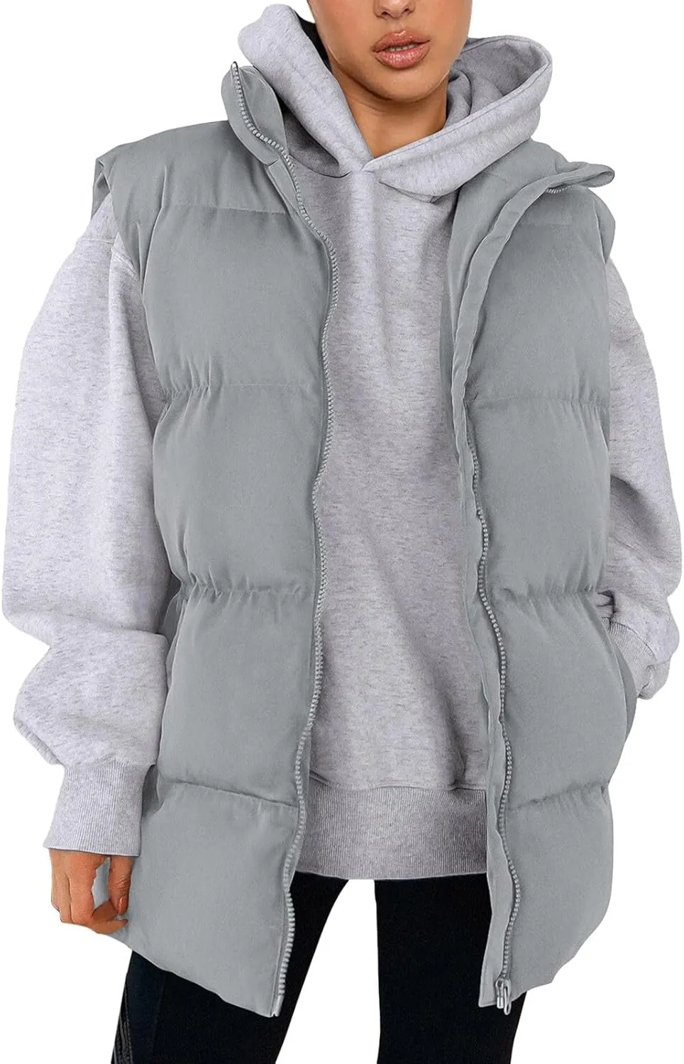 Winter Coats for Women Trendy Cropped Sleeveless Puffer Jacket Full Zip Padded Coat 2024 Casual Solid Versatile Outwear