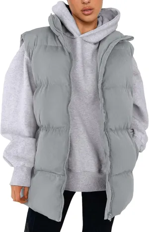 Winter Coats for Women Trendy Cropped Sleeveless Puffer Jacket Full Zip Padded Coat 2024 Casual Solid Versatile Outwear