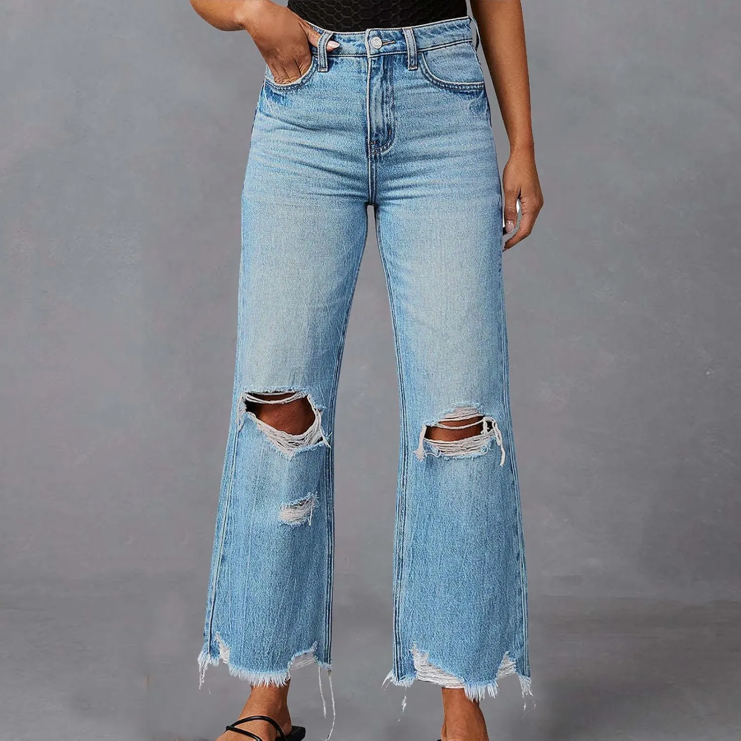 Women Jeans Pants Jeans for Women Denim Loose Fit Western High Cut Flare Wide Leg Fall Summer Jeans 2025