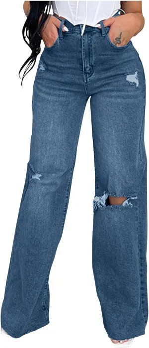 Women Jeans Pants Jeans for Women Denim Loose Fit Western High Cut Flare Wide Leg Fall Summer Jeans 2025