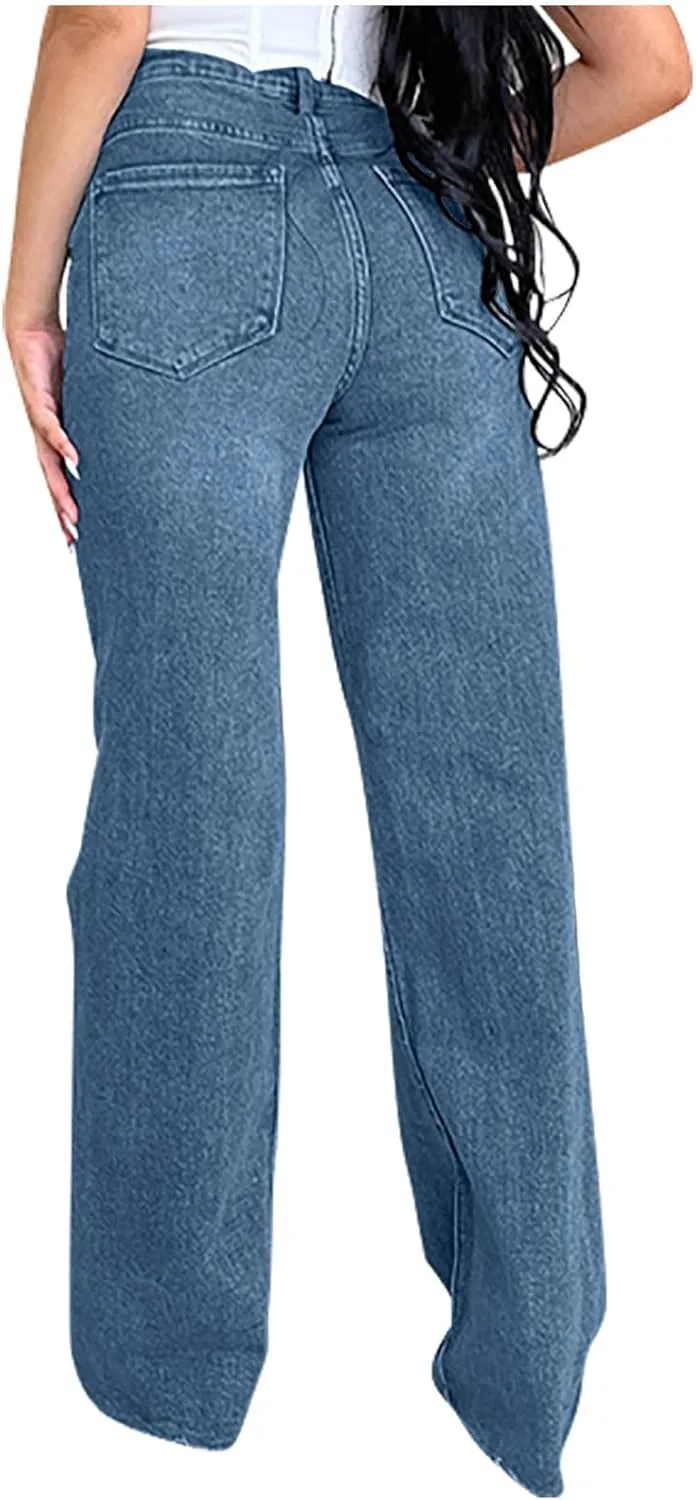 Women Jeans Pants Jeans for Women Denim Loose Fit Western High Cut Flare Wide Leg Fall Summer Jeans 2025