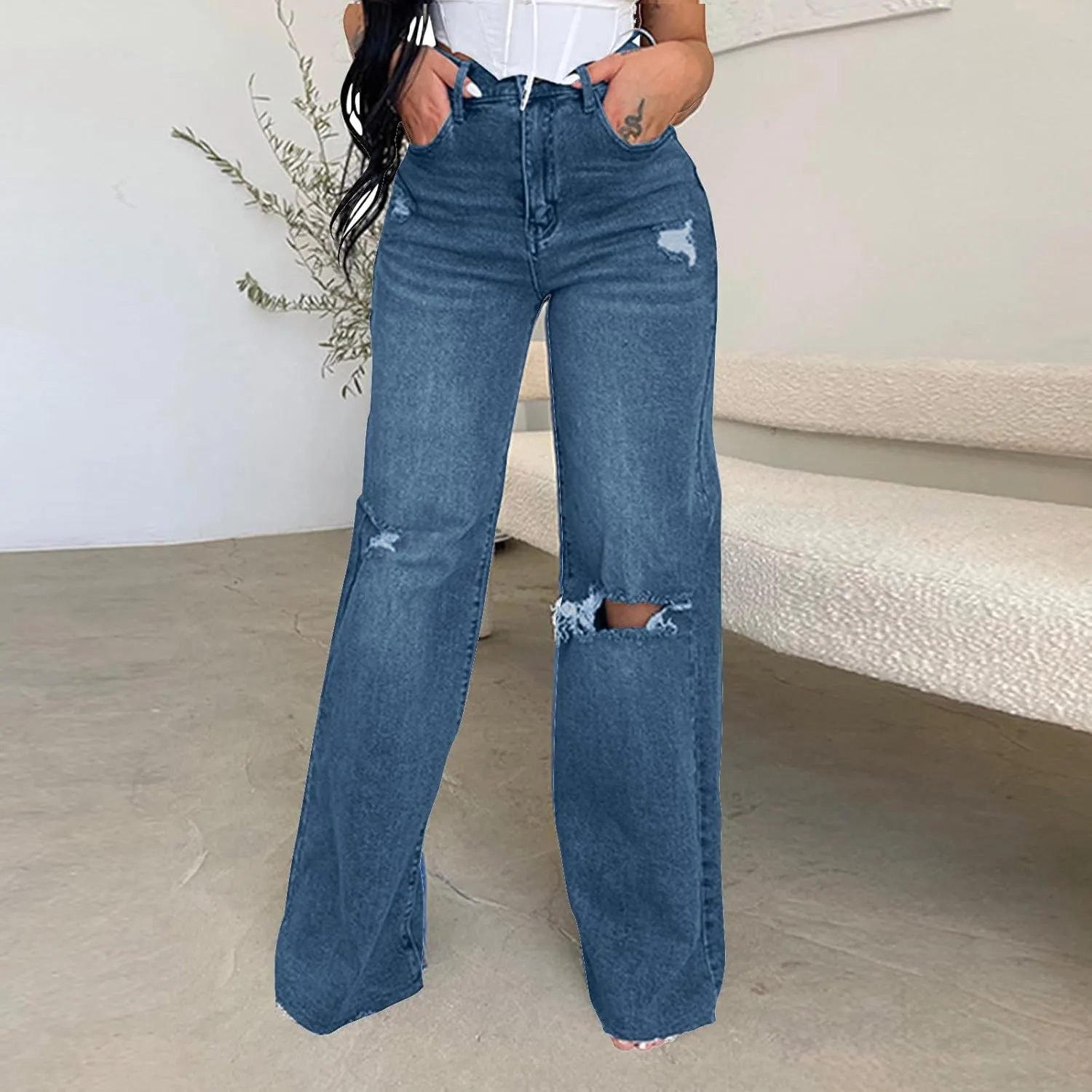 Women Jeans Pants Jeans for Women Denim Loose Fit Western High Cut Flare Wide Leg Fall Summer Jeans 2025
