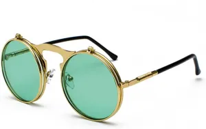 Women Retro Steam Punk Style Round Metal Frame Colorful Mirror Lens Sun Glasses Eyewear Vintage Men Sunglasses