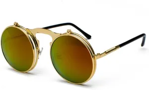 Women Retro Steam Punk Style Round Metal Frame Colorful Mirror Lens Sun Glasses Eyewear Vintage Men Sunglasses