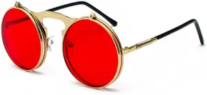 Women Retro Steam Punk Style Round Metal Frame Colorful Mirror Lens Sun Glasses Eyewear Vintage Men Sunglasses