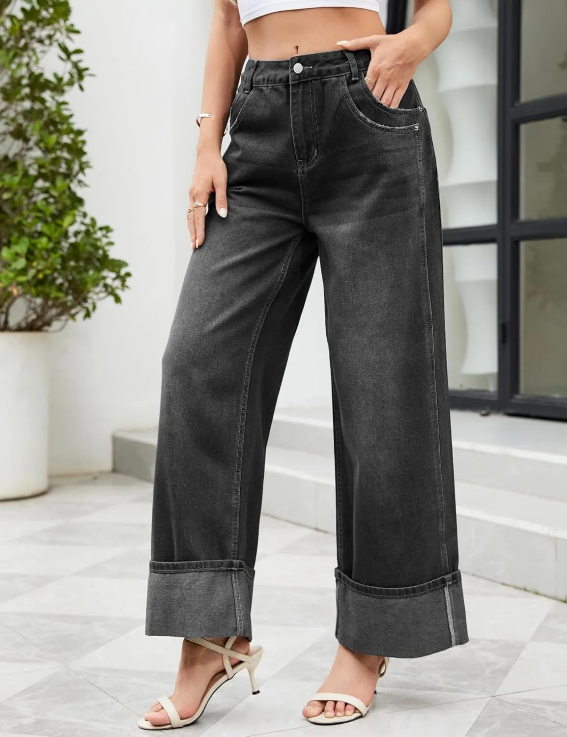 Women Womens Flare Jeans High Waisted Wide Leg Bell Bottom Jeans Loose Baggy Jeans Denim Pants