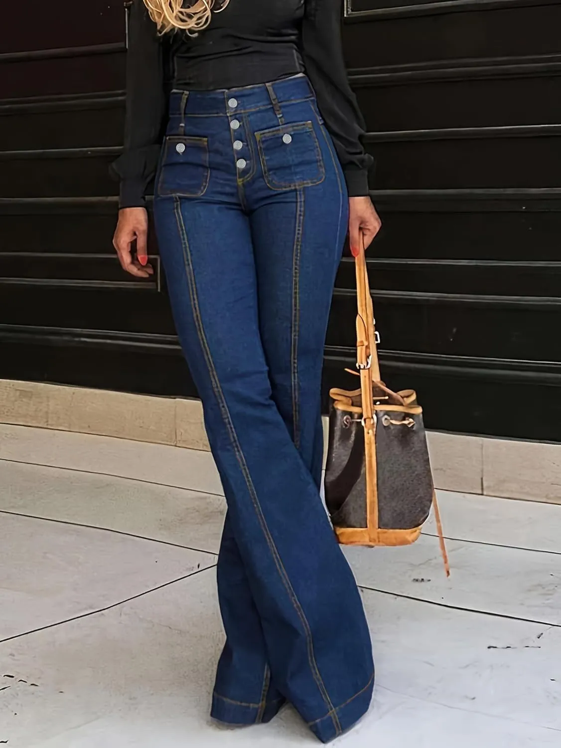 Women Womens Flare Jeans High Waisted Wide Leg Bell Bottom Jeans Loose Baggy Jeans Denim Pants