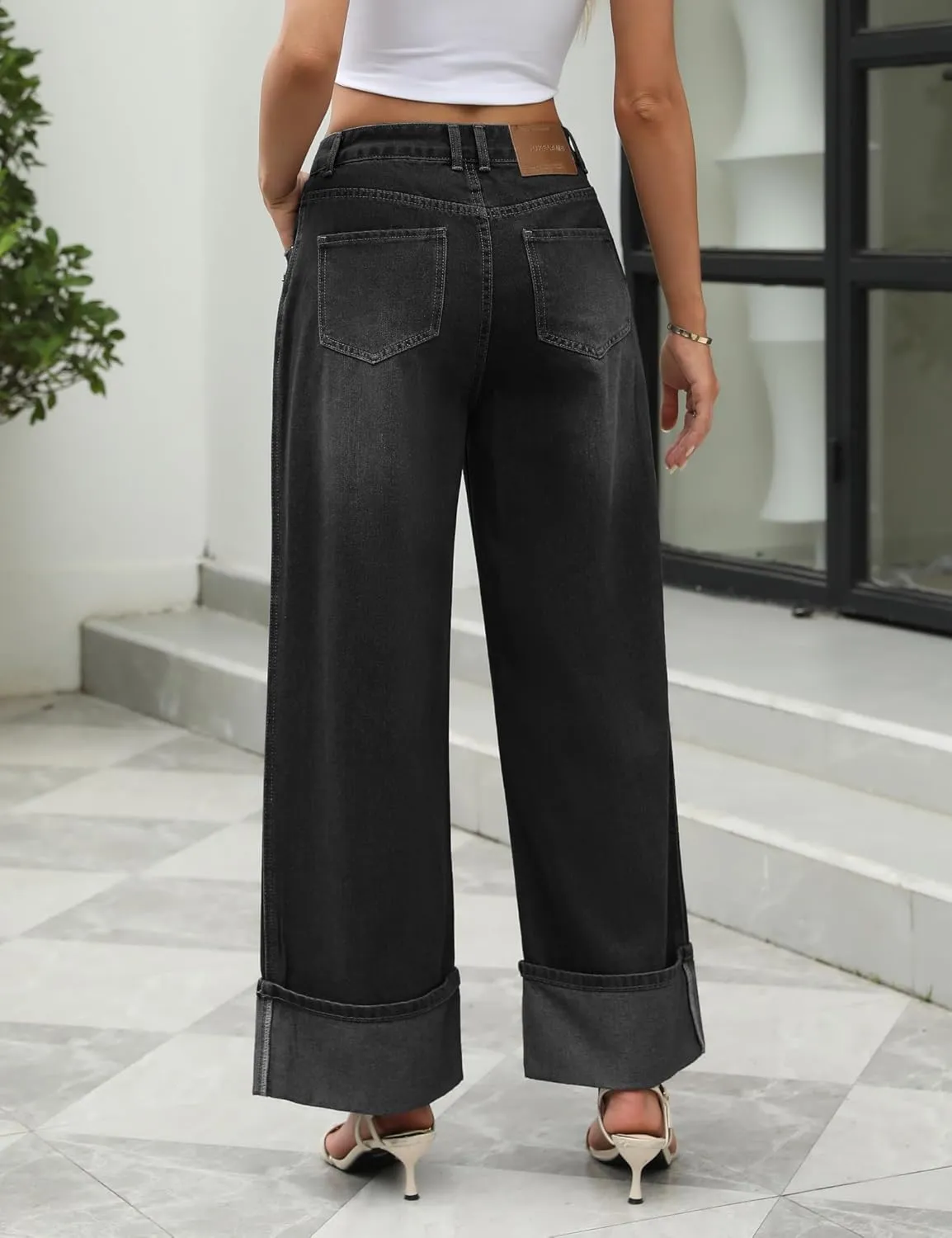 Women Womens Flare Jeans High Waisted Wide Leg Bell Bottom Jeans Loose Baggy Jeans Denim Pants