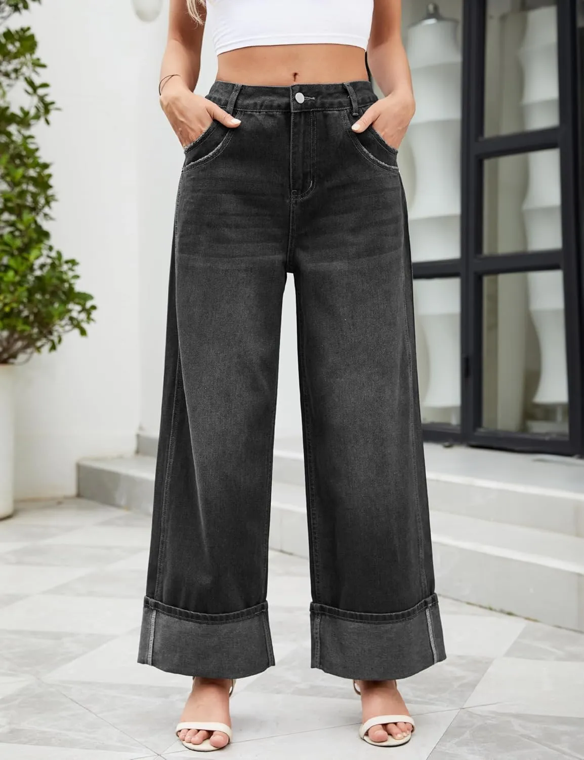 Women Womens Flare Jeans High Waisted Wide Leg Bell Bottom Jeans Loose Baggy Jeans Denim Pants