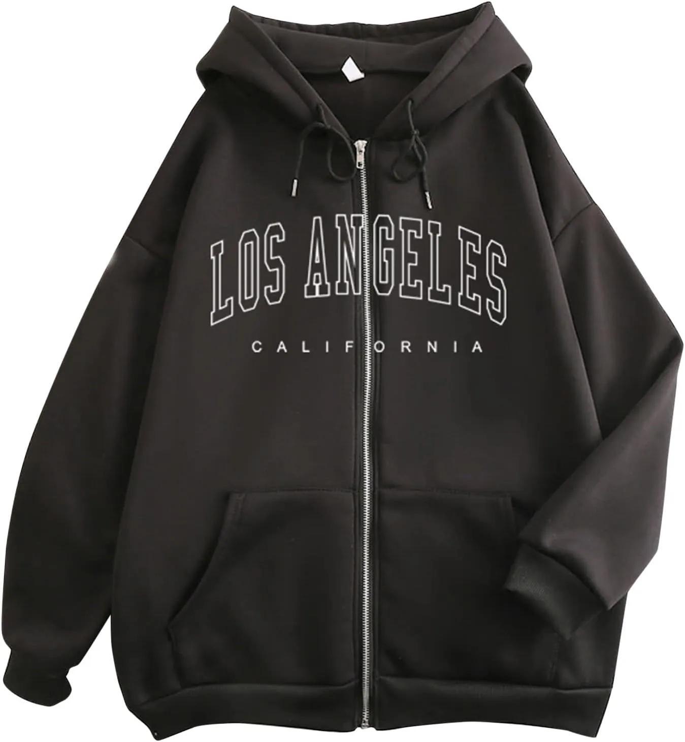 Women Zip up Hoodie Y2k Letter Print Graphic Oversized Hooded Sweatshirt Fall Drawstring Jacket Coats