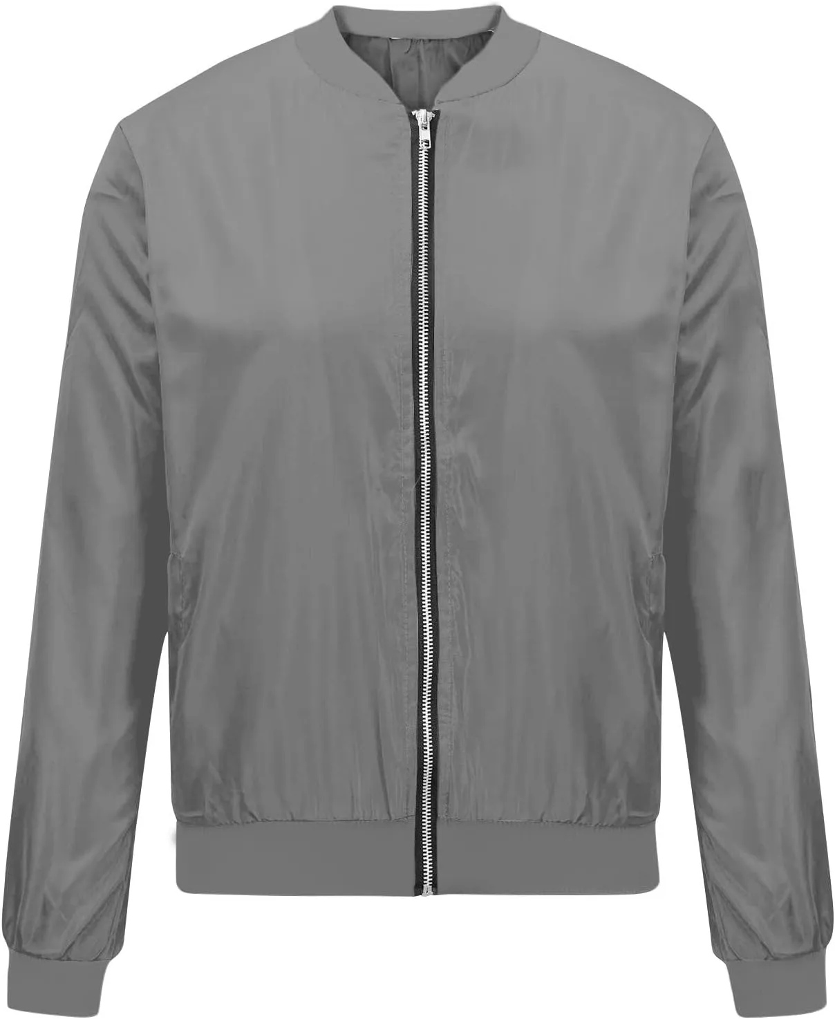 Women's Bomber Jacket Trendy Zip Up Lightweight Windbreaker Jacket Casual Fall Jackets for Women with Pocket