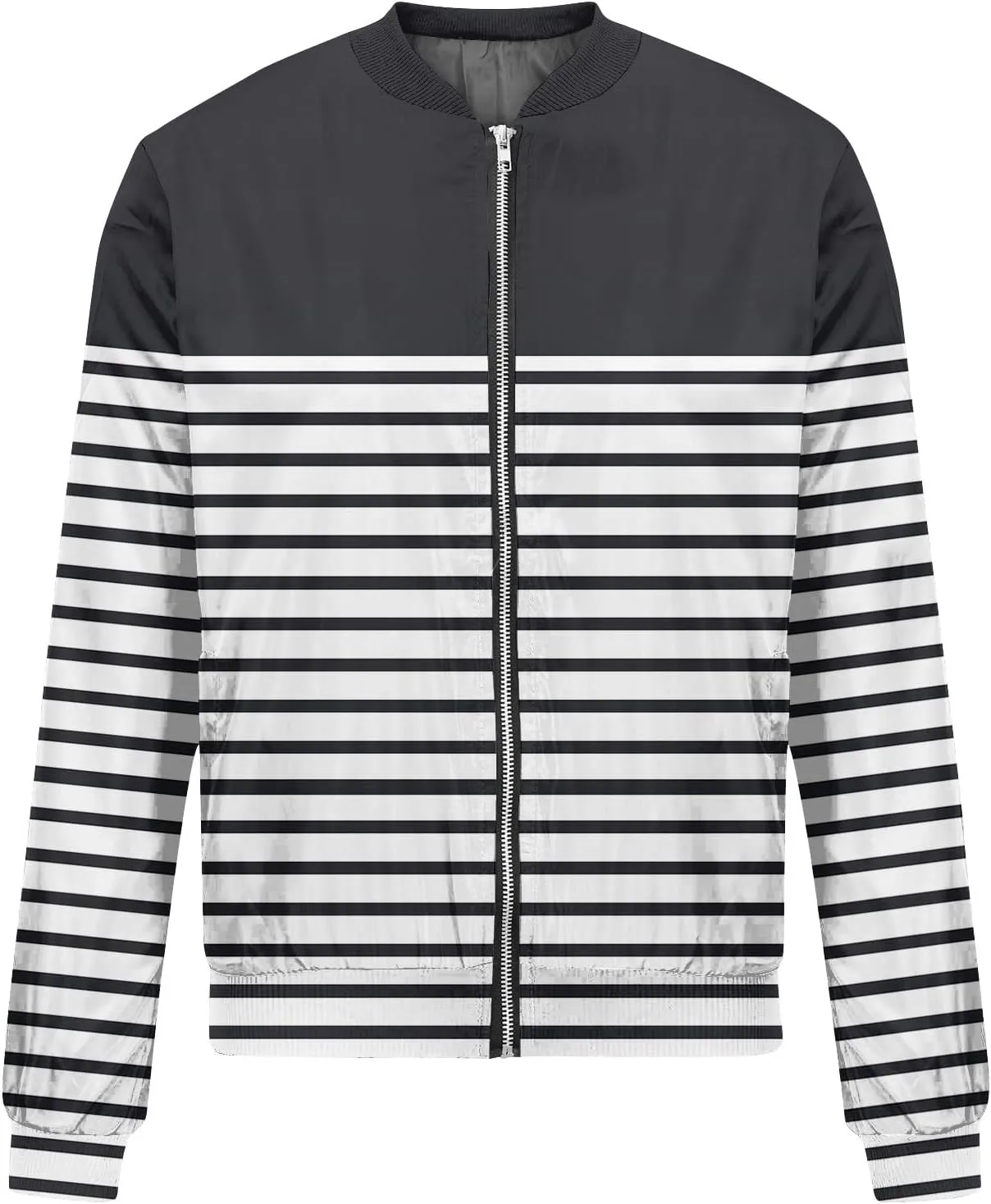 Women'S Bomber Jackets Lightweight Floral Printing Zip Up Long Sleeve Jacket With Pocket Fall Stand Collar Coat