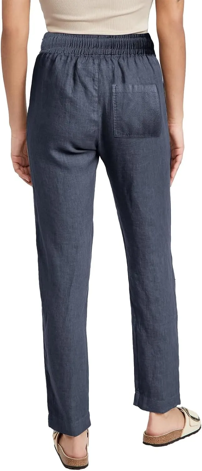 Womens Casual Cotton Linen Pants Drawstring Loose Summer Trousers Straight Leg Comfy Lounge Long Trousers with Pocket
