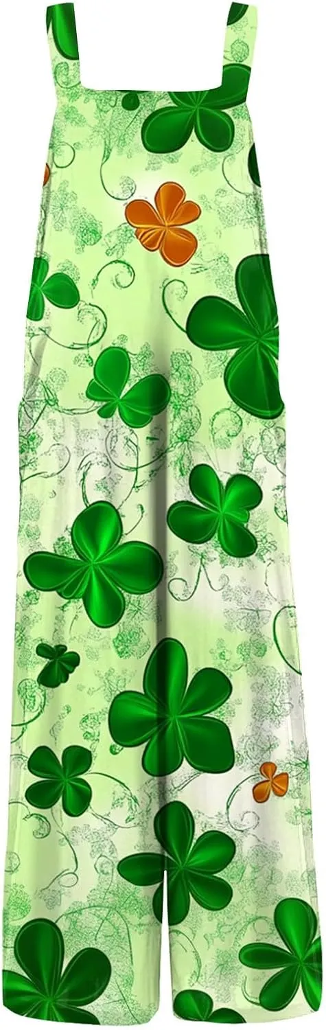 Women's Casual Jumpsuit Sleeveless St. Patrick's Day Printed Cotton Jumpsuit Womens Jumpsuits