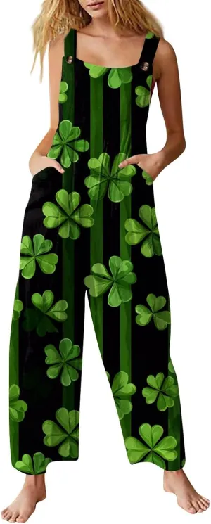 Women's Casual Jumpsuit Sleeveless St. Patrick's Day Printed Cotton Jumpsuit Womens Jumpsuits