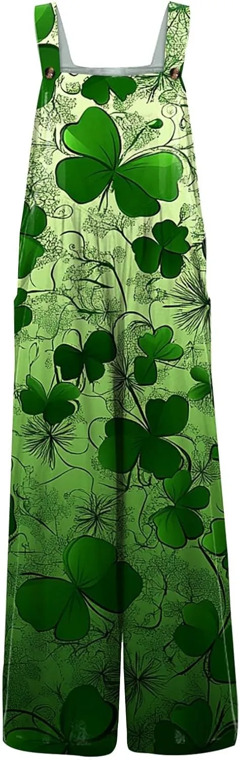 Women's Casual Jumpsuit Sleeveless St. Patrick's Day Printed Cotton Jumpsuit Womens Jumpsuits