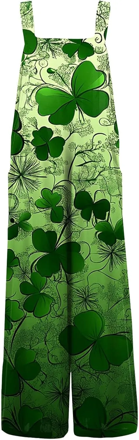 Women's Casual Jumpsuit Sleeveless St. Patrick's Day Printed Cotton Jumpsuit Womens Jumpsuits