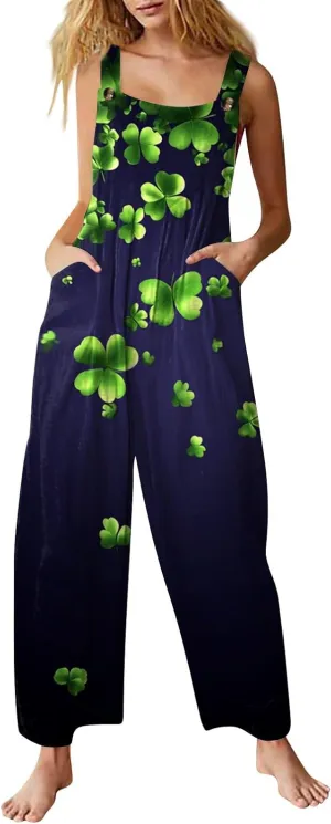 Women's Casual Jumpsuit Sleeveless St. Patrick's Day Printed Cotton Jumpsuit Womens Jumpsuits