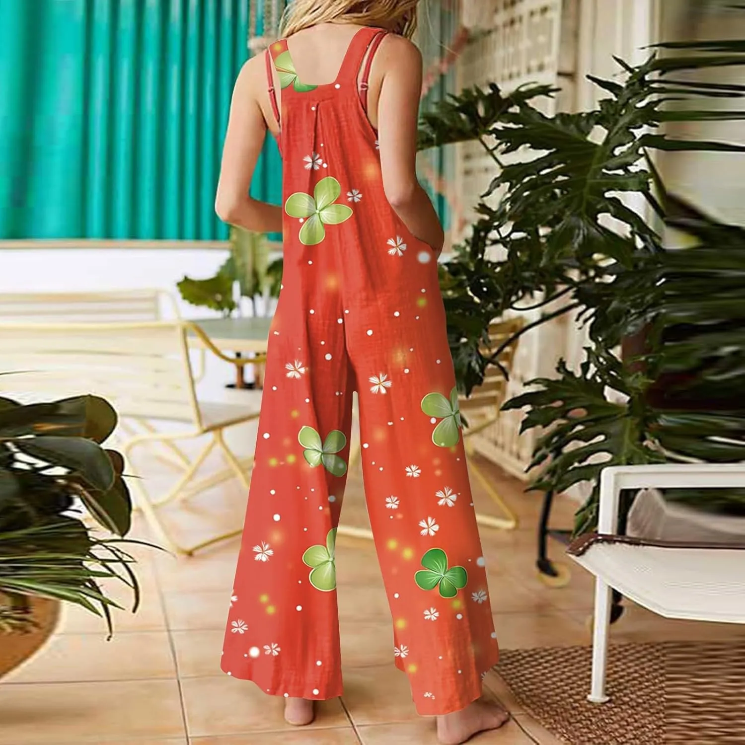 Women's Casual Jumpsuit Sleeveless St. Patrick's Day Printed Cotton Jumpsuit Womens Jumpsuits