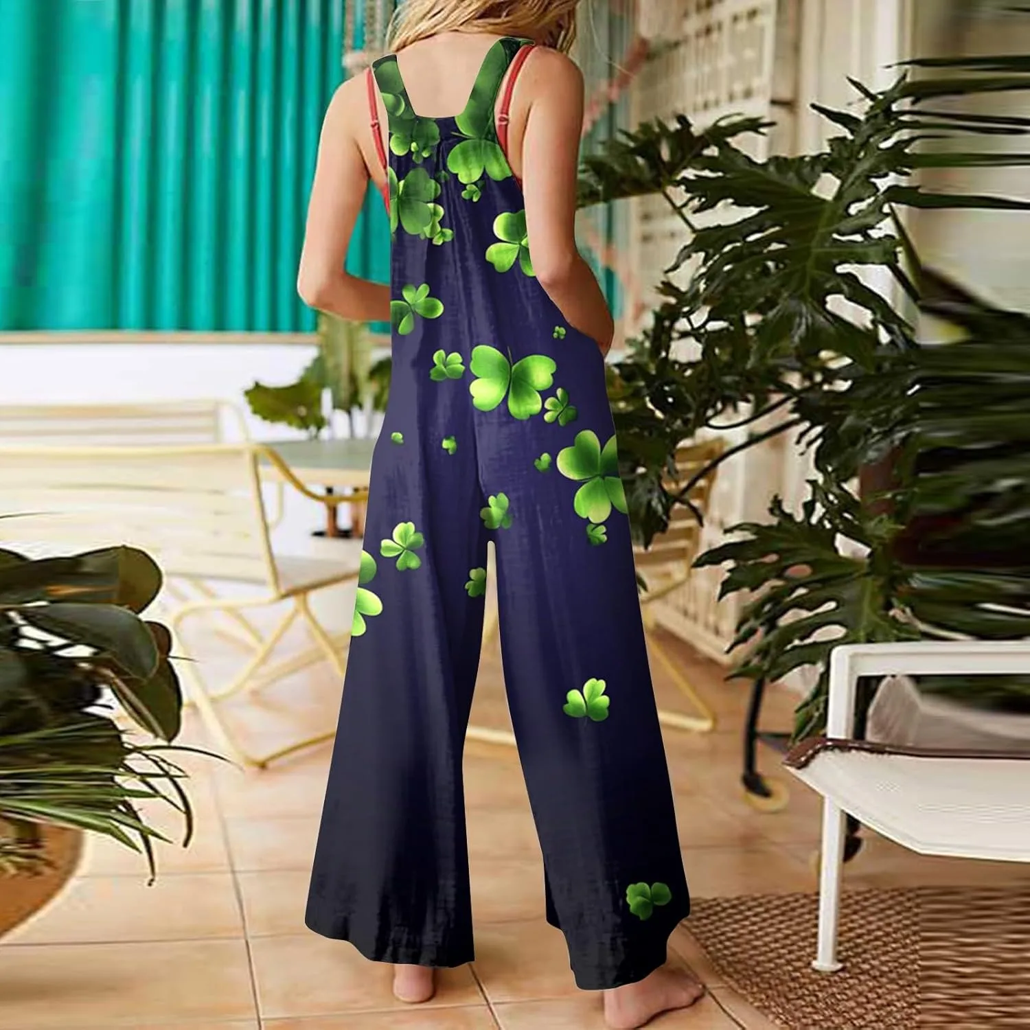 Women's Casual Jumpsuit Sleeveless St. Patrick's Day Printed Cotton Jumpsuit Womens Jumpsuits