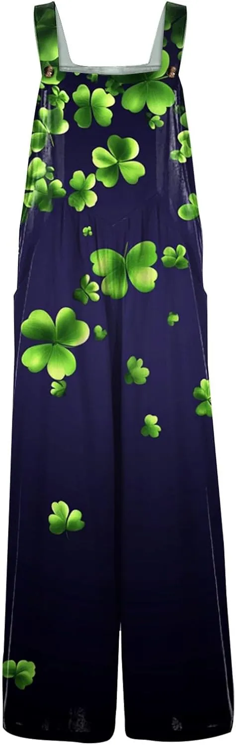Women's Casual Jumpsuit Sleeveless St. Patrick's Day Printed Cotton Jumpsuit Womens Jumpsuits