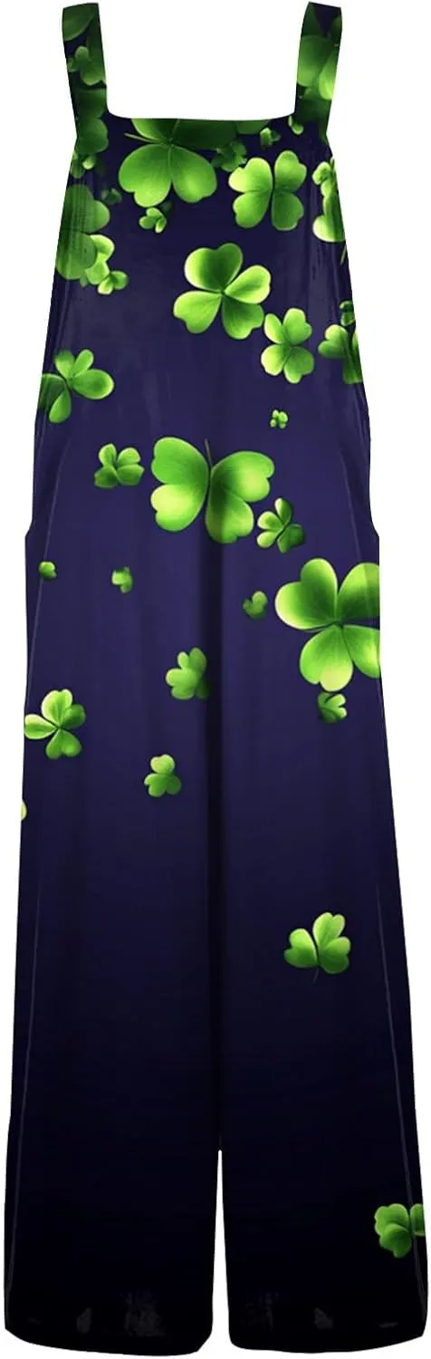 Women's Casual Jumpsuit Sleeveless St. Patrick's Day Printed Cotton Jumpsuit Womens Jumpsuits