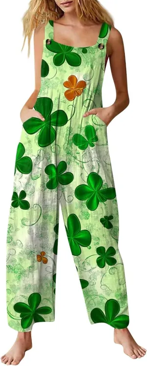 Women's Casual Jumpsuit Sleeveless St. Patrick's Day Printed Cotton Jumpsuit Womens Jumpsuits