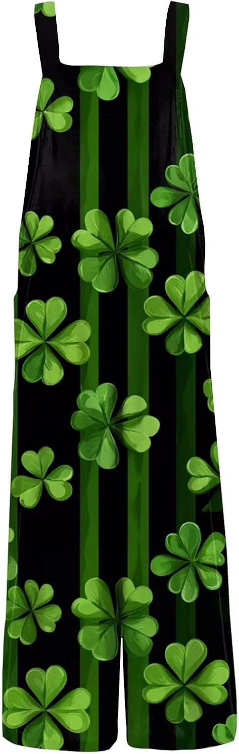 Women's Casual Jumpsuit Sleeveless St. Patrick's Day Printed Cotton Jumpsuit Womens Jumpsuits