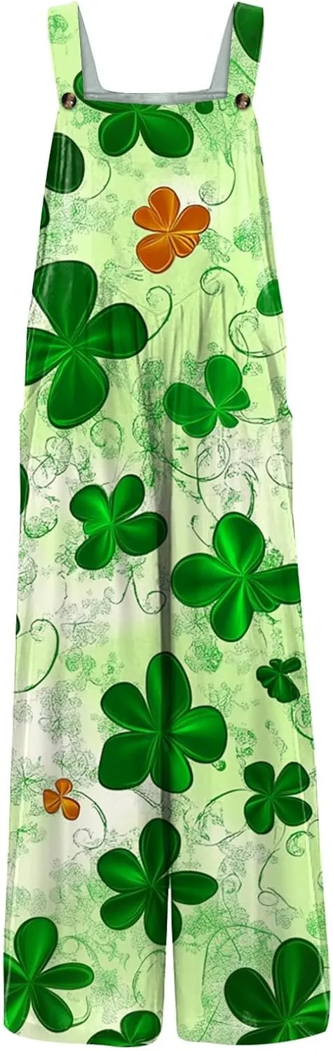 Women's Casual Jumpsuit Sleeveless St. Patrick's Day Printed Cotton Jumpsuit Womens Jumpsuits