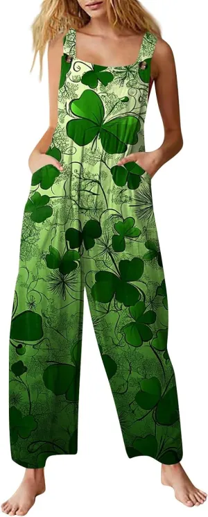 Women's Casual Jumpsuit Sleeveless St. Patrick's Day Printed Cotton Jumpsuit Womens Jumpsuits
