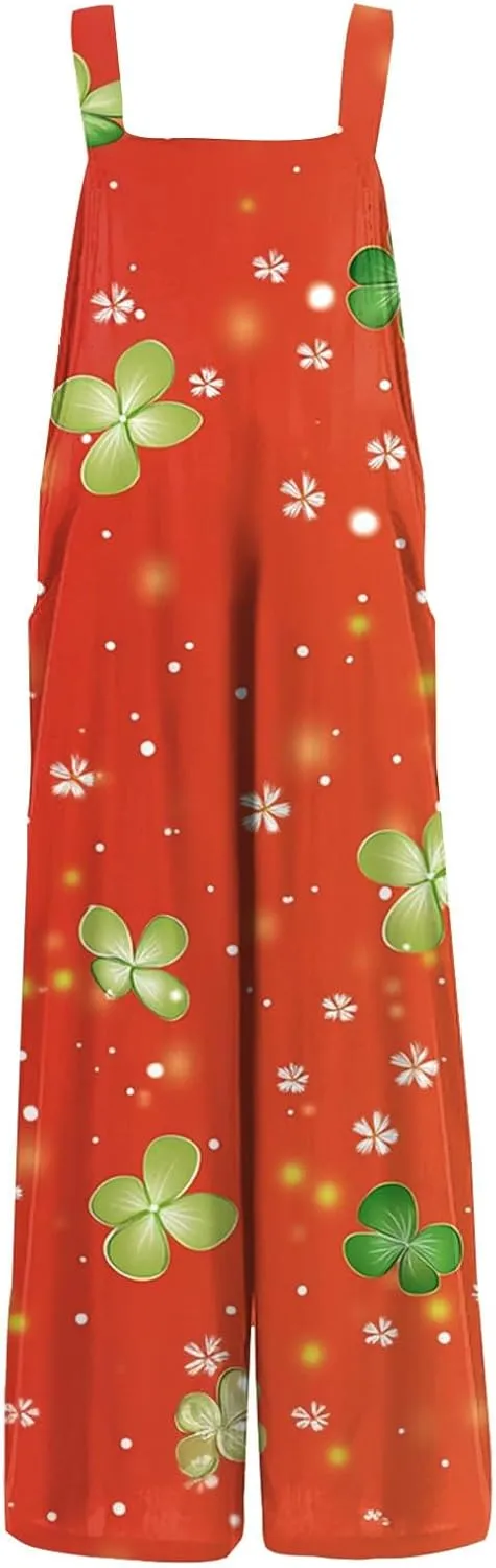 Women's Casual Jumpsuit Sleeveless St. Patrick's Day Printed Cotton Jumpsuit Womens Jumpsuits