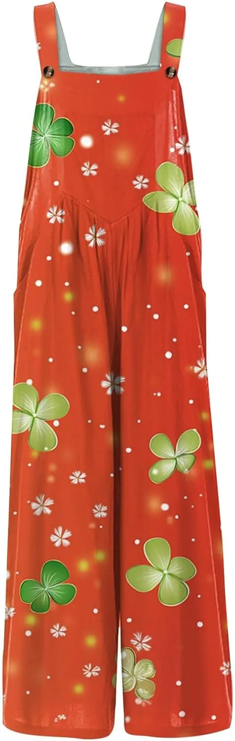 Women's Casual Jumpsuit Sleeveless St. Patrick's Day Printed Cotton Jumpsuit Womens Jumpsuits
