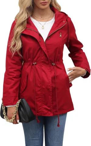 Women's Casual Ligtweight Military Jackets Anorak Utility High Waist Drawstring Zip Up Hood Coat