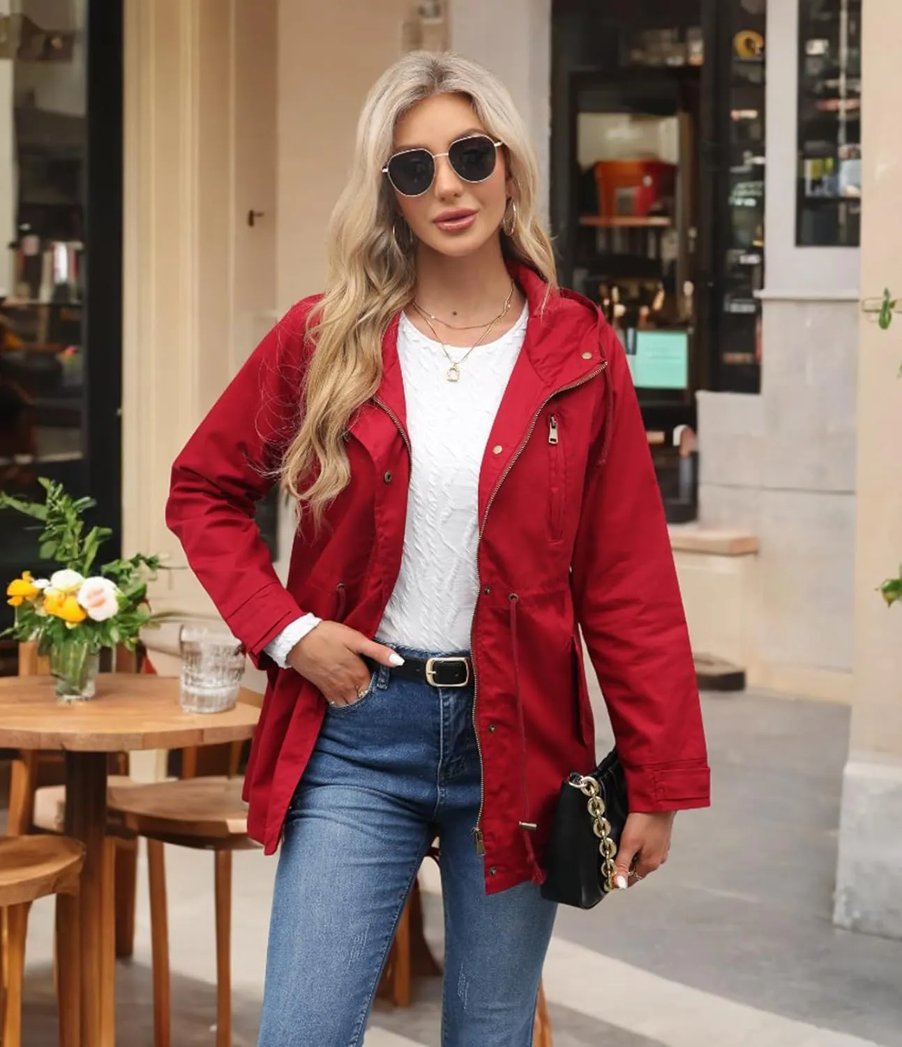 Women's Casual Ligtweight Military Jackets Anorak Utility High Waist Drawstring Zip Up Hood Coat