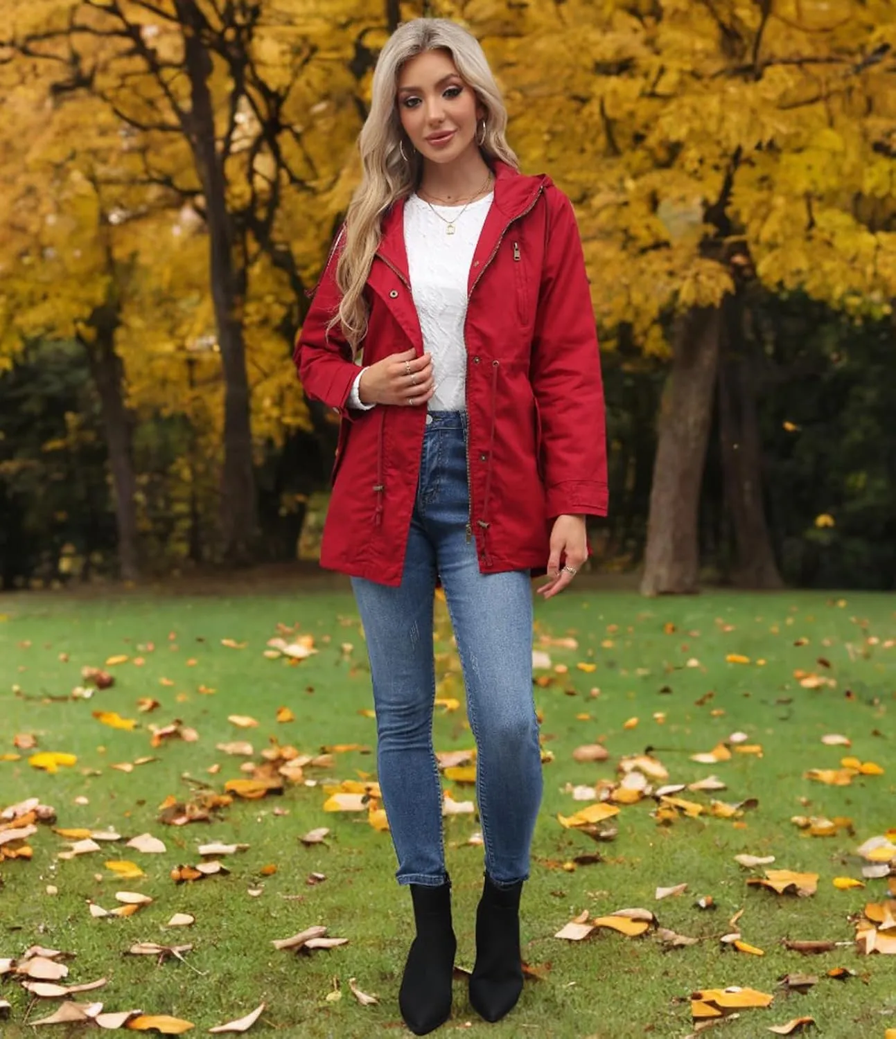 Women's Casual Ligtweight Military Jackets Anorak Utility High Waist Drawstring Zip Up Hood Coat