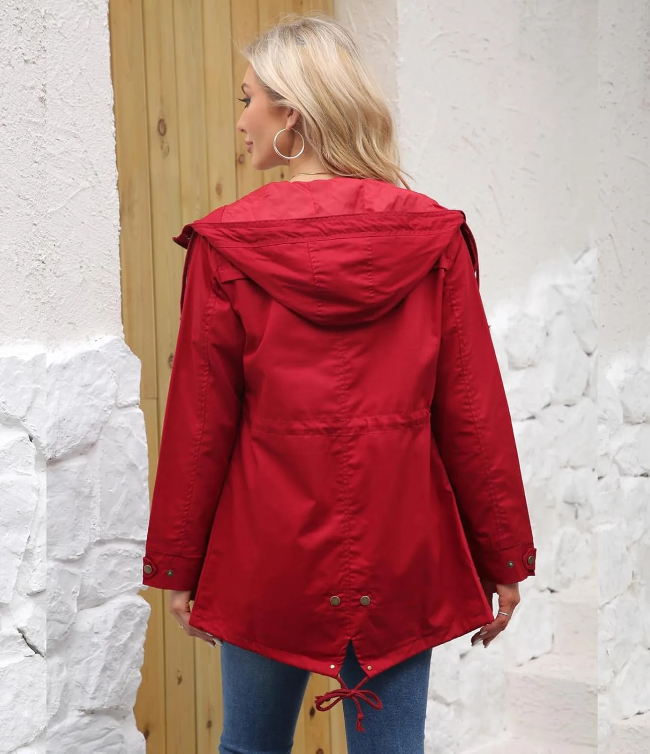 Women's Casual Ligtweight Military Jackets Anorak Utility High Waist Drawstring Zip Up Hood Coat