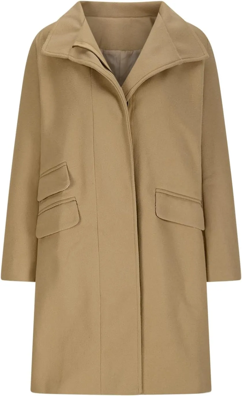 Women's Classic Open Front Casual Jacket Coat, Winter Wool Blend Over Pea Coats Long Sleeve Zip Up Comfy Outerwear