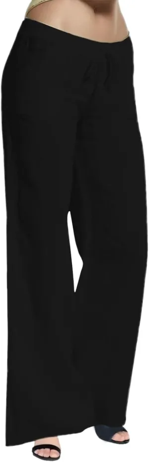 Womens Cotton Linen Palazzo Pants Drawstring Elastic Waist Casual Summer Wide Leg Relax Fit Trousers with Pockets