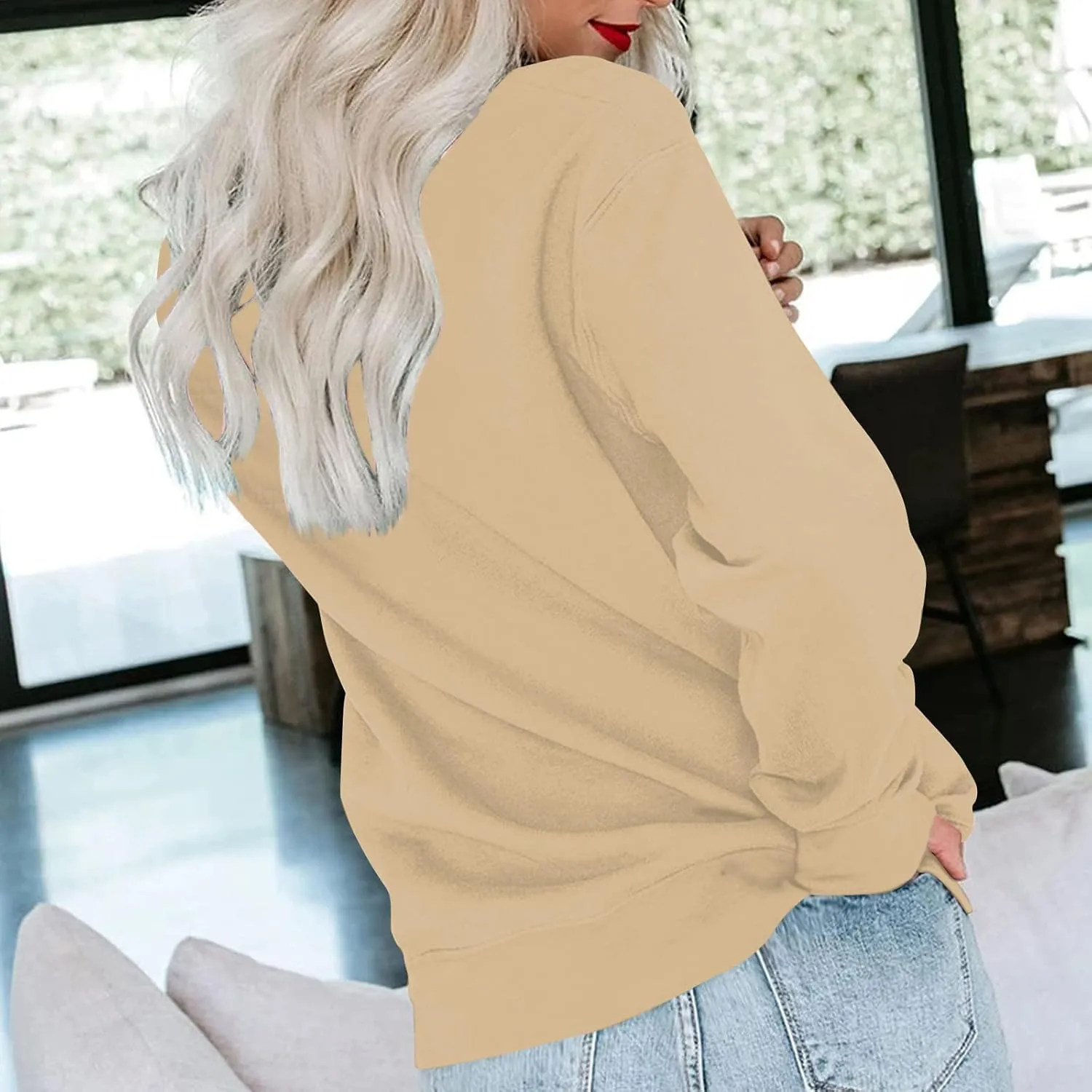 Women'S Crewneck Sweatshirts No Hood Fall Long Sleeve Shirts Dressy Casual Gradient Color Sweatshirts Pullover Cute