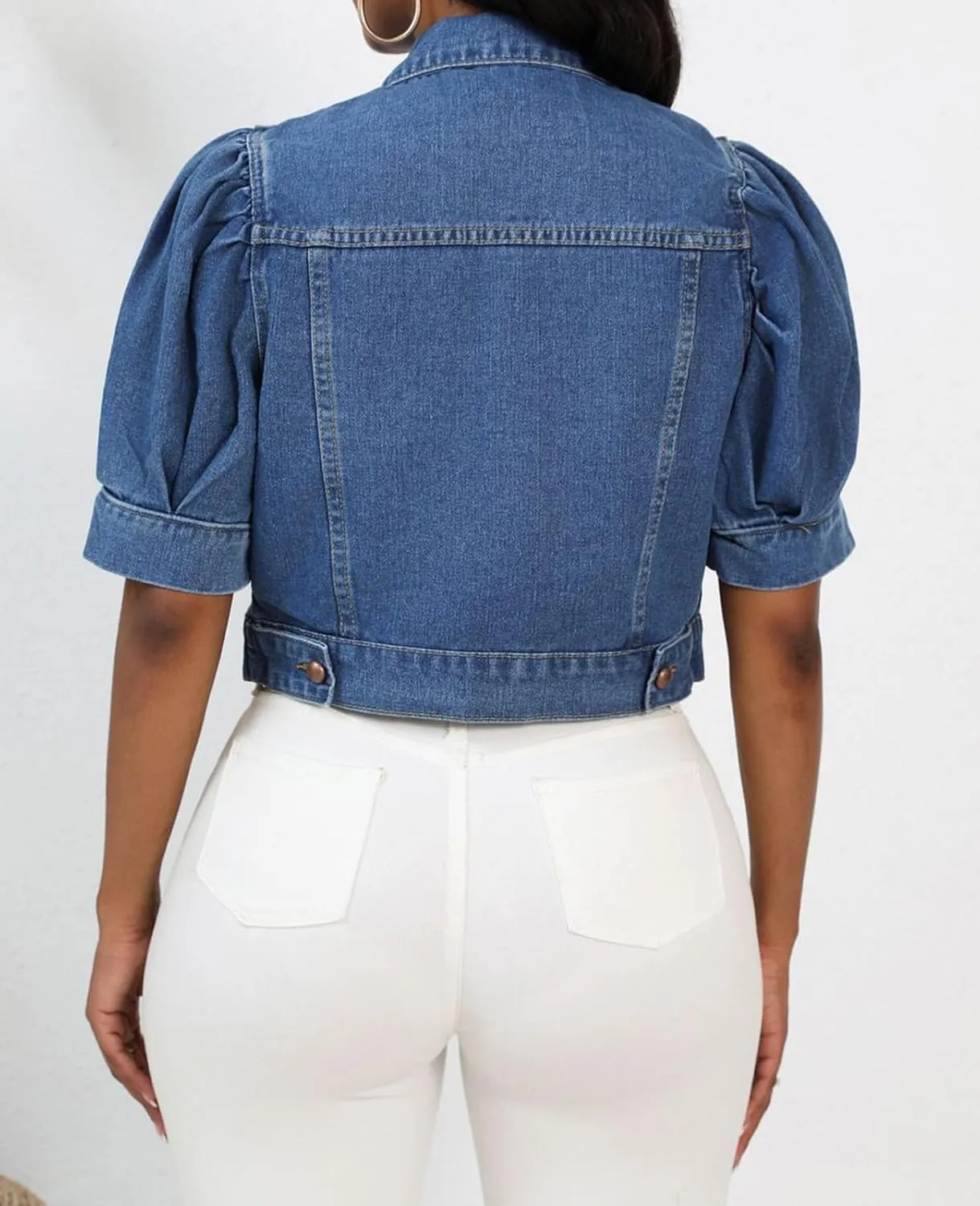 Women's Cropped Denim Jackets Short Sleeve Button Down Casual Jean Jackets