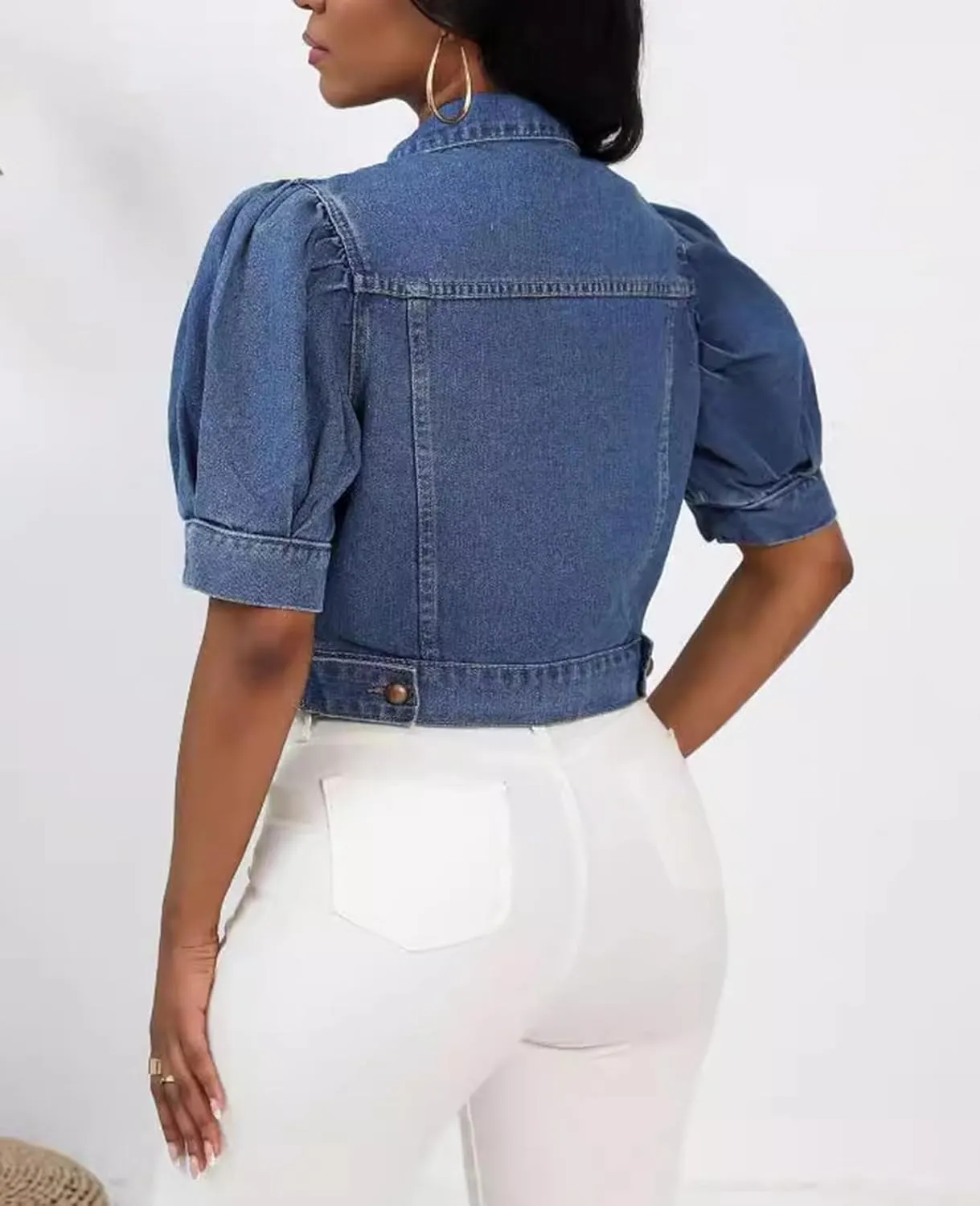Women's Cropped Denim Jackets Short Sleeve Button Down Casual Jean Jackets