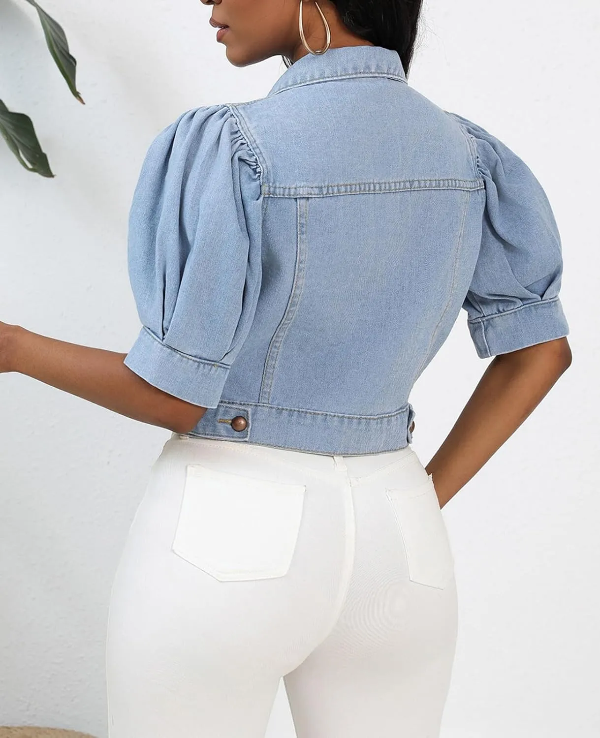 Women's Cropped Denim Jackets Short Sleeve Button Down Casual Jean Jackets