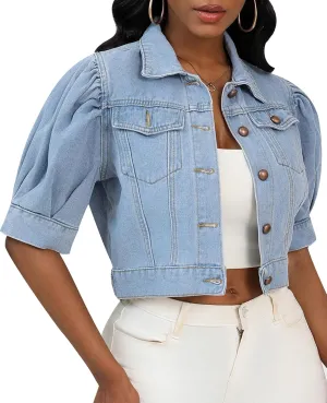 Women's Cropped Denim Jackets Short Sleeve Button Down Casual Jean Jackets